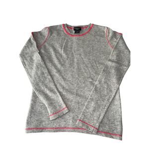 Sutton Studio Cashmere Gray Pink Trim Crewneck Sweater Women’s M